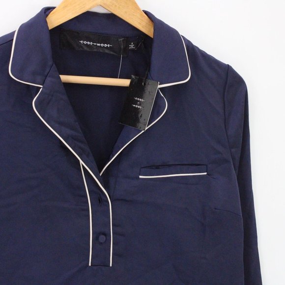 Code X Mode Sleepwear Top Womens Navy Blue Satin Pullover Soft Small S NWT - Picture 2 of 9
